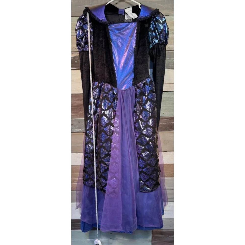 Halloween Costume Girls Purple  & Black Gothic Witch Large 10-12 USED